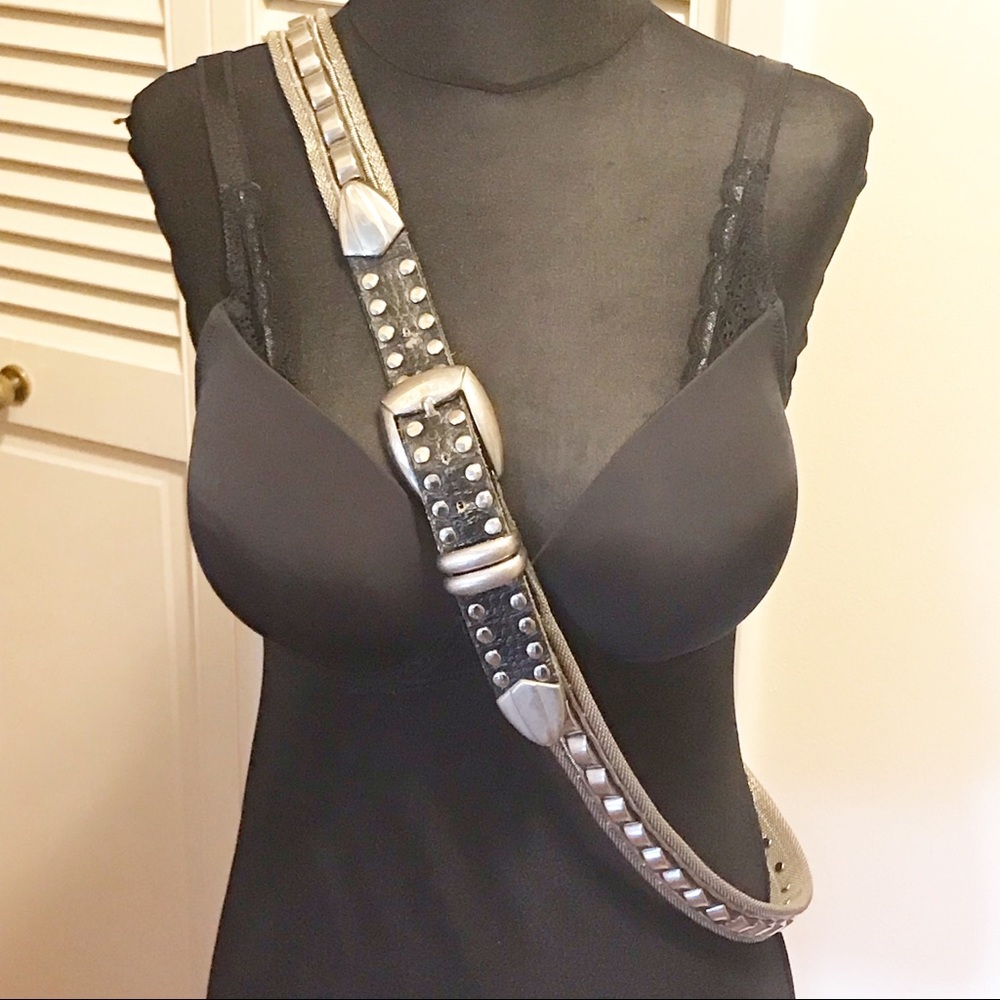 UNISEX MESH METAL+LEATHER BELT SIZE 44 VGUC HEAVY